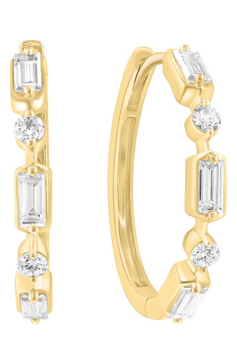 14K Gold Plated Sterling Silver Lab Grown Diamond Huggie Hoop Earrings