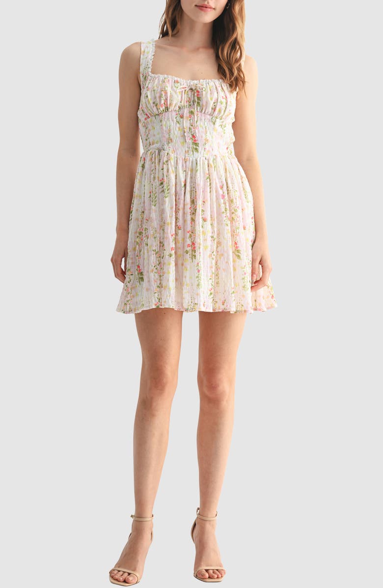 All in Favor Floral Fit & Flare Minidress, Main, color, Pink Floral