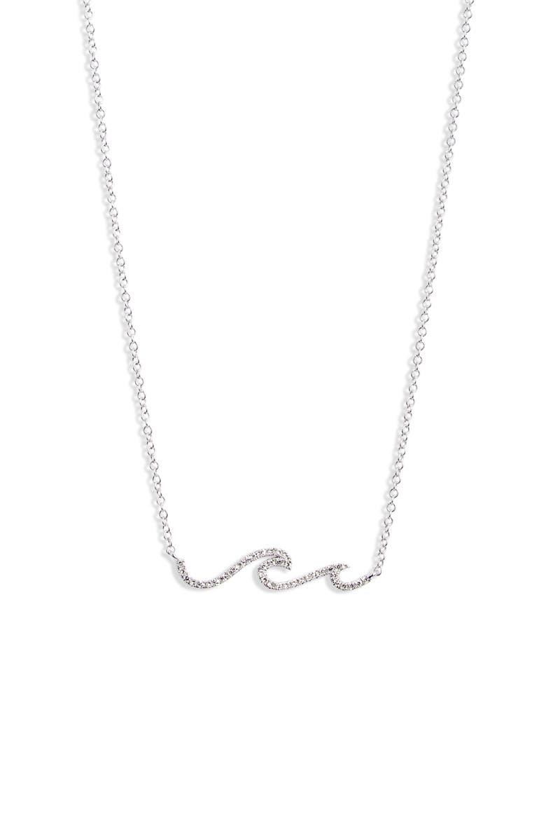 Diamond Mini Wave Bar Necklace, Main, color, WHITE GOLD