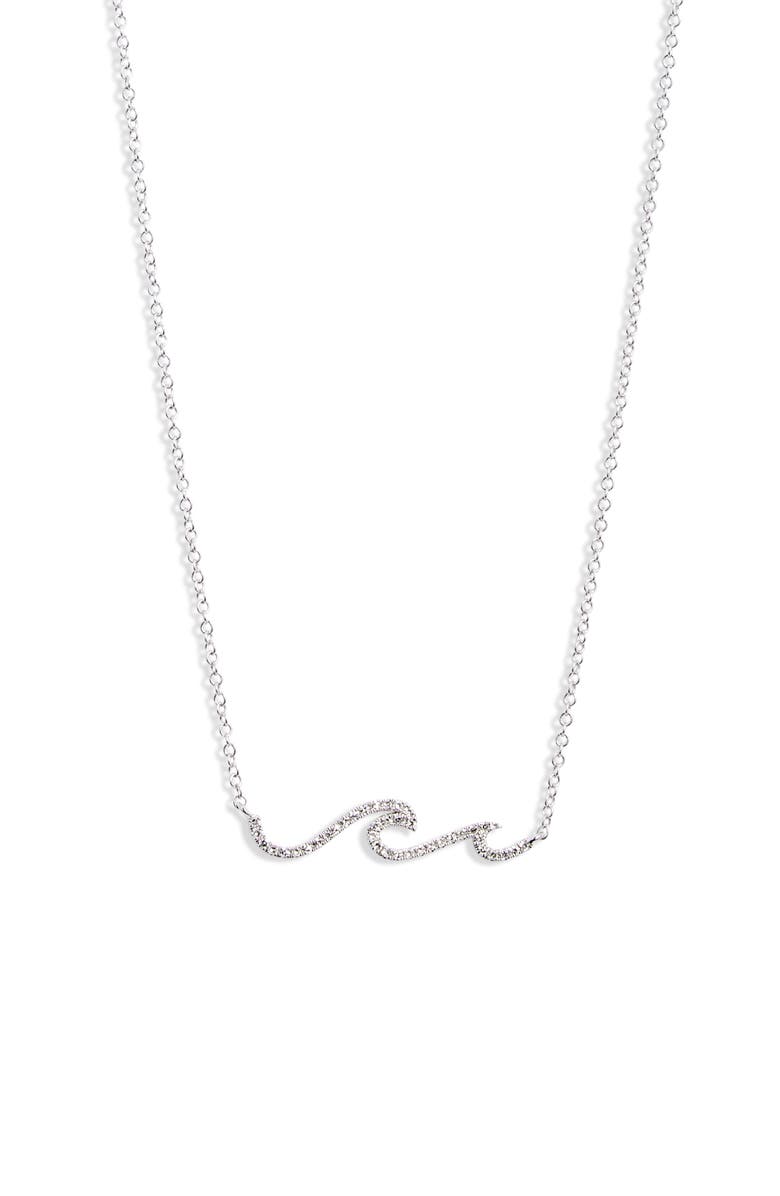 Meira T Diamond Mini Wave Bar Necklace, Main, color, White Gold