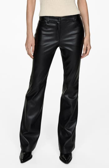 Mango Faux Leather Flare Leg Pants In Black