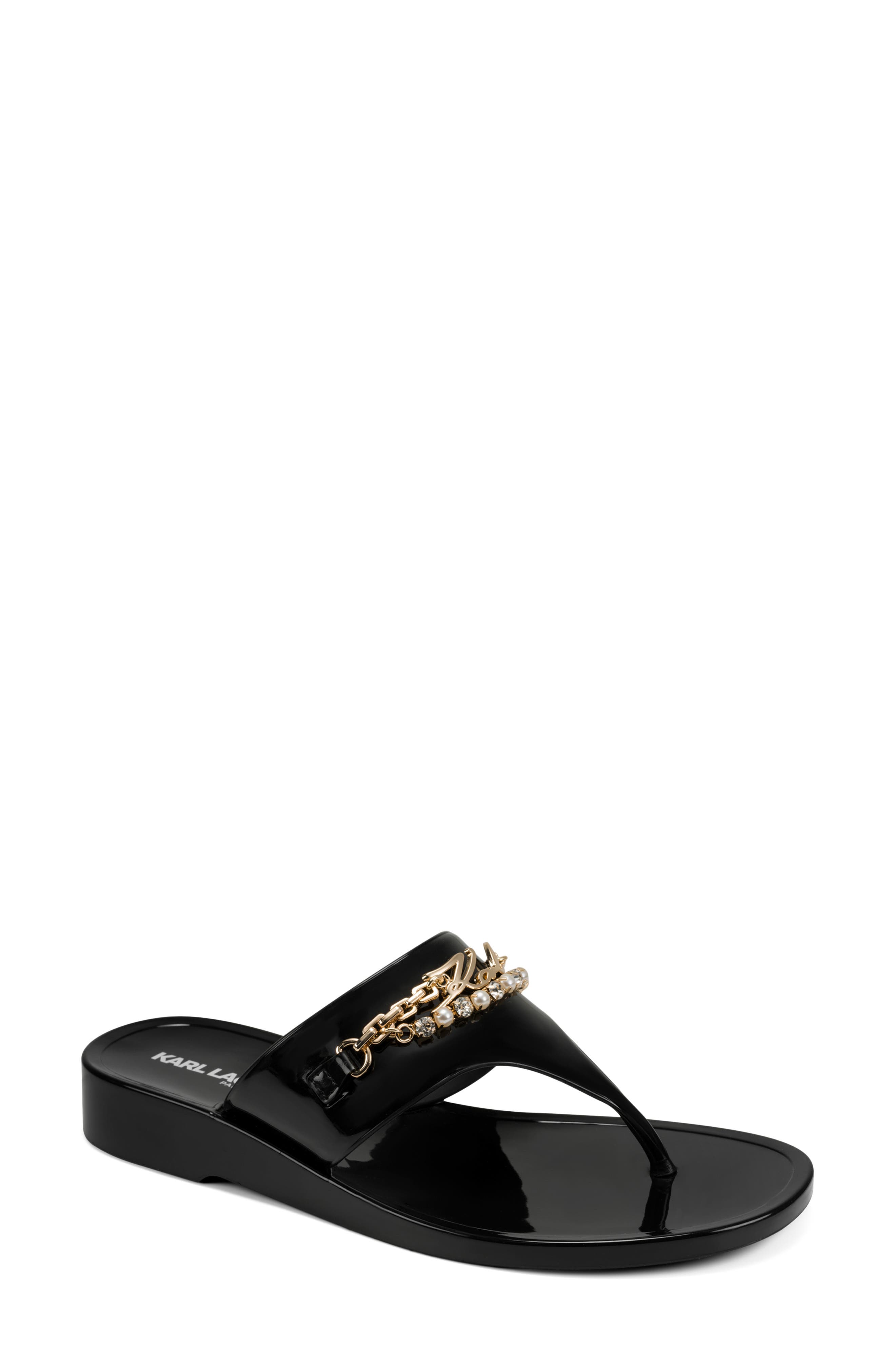 KARL LAGERFELD PARIS Vesperina Embellished Flip Flop, Main, color, Black