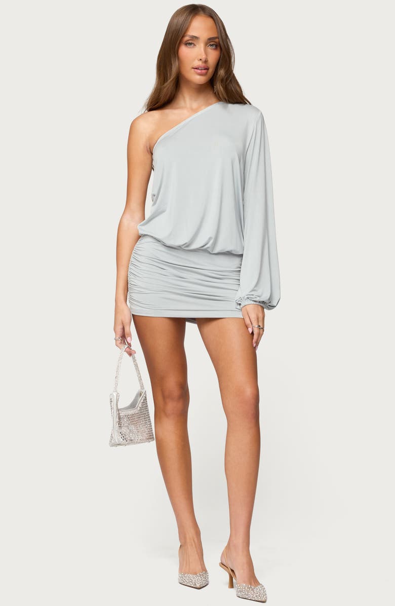 EDIKTED Athelia One-Shoulder Single Long Sleeve Minidress, Alternate, color, Light-Gray