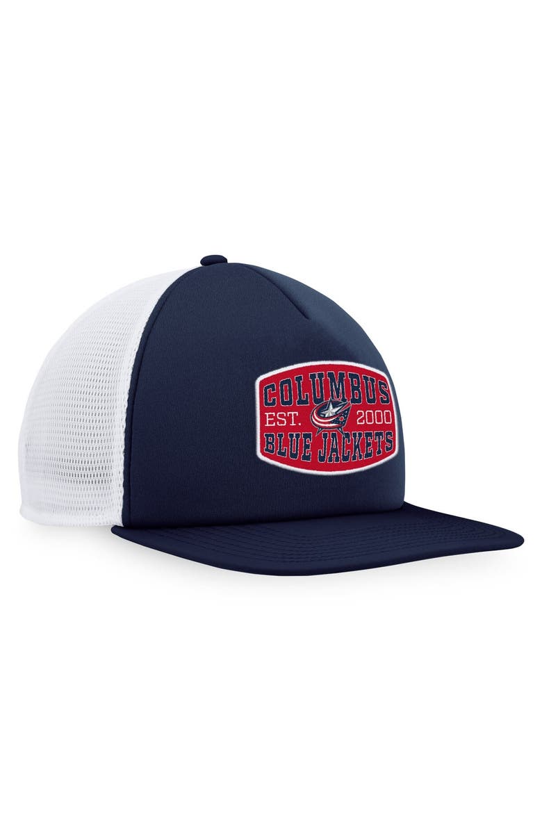 FANATICS Men's Fanatics Branded Navy/White Columbus Blue Jackets Foam Front Patch Trucker Snapback Hat, Alternate, color, Navy