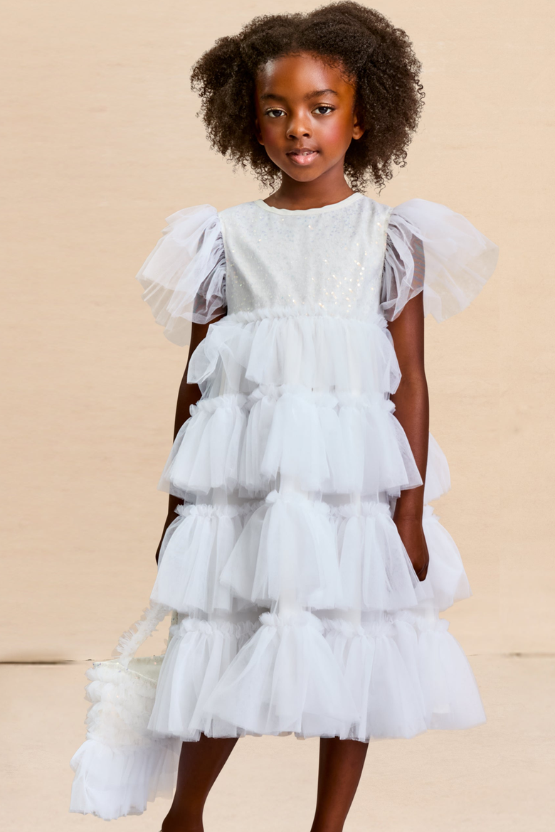 Tulle Ruffle Dress for Girls, Alternate, color, White