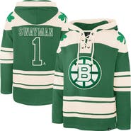 '47 Men's '47 Jeremy Swayman Kelly Green Boston Bruins St. Patrick's Day Player Name & Number Lacer Pullover Hoodie