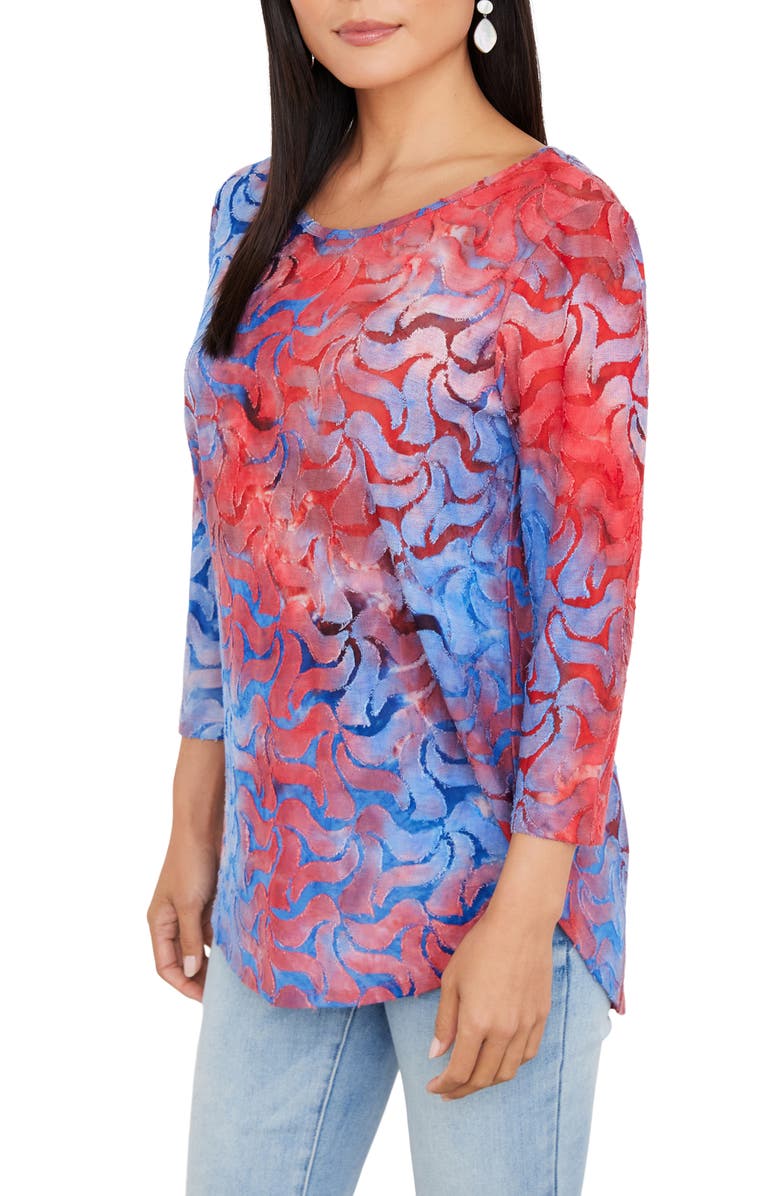 Karen Kane Tie Dye Jacquard Burnout Shirttail Top, Alternate, color,
