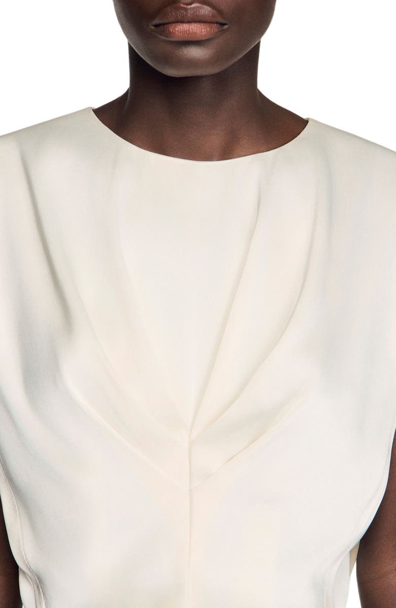 SANDRO Pleated satin crop top, Alternate, color, Ecru