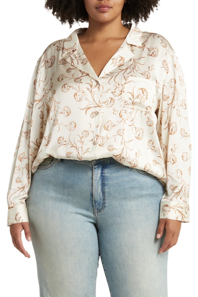 Floral Long Sleeve Button-Up Shirt, Main, color, IVORY- RUST CASCADE BLOOMS