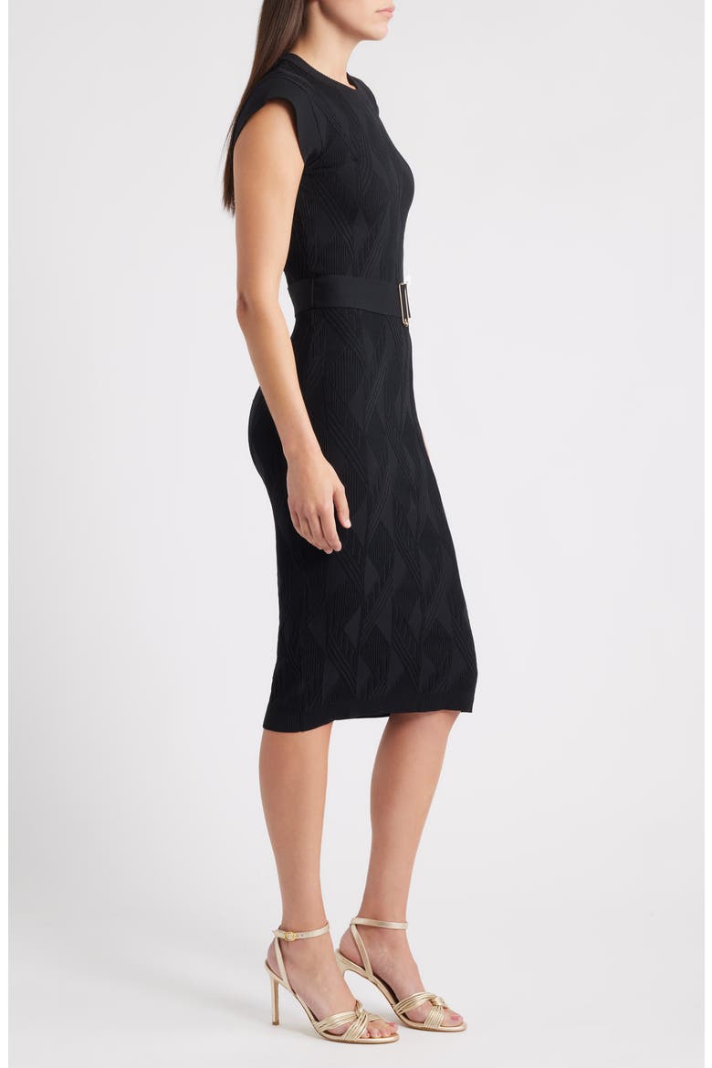 Belted Knit Sheath Dress, Alternate, color, BLACK