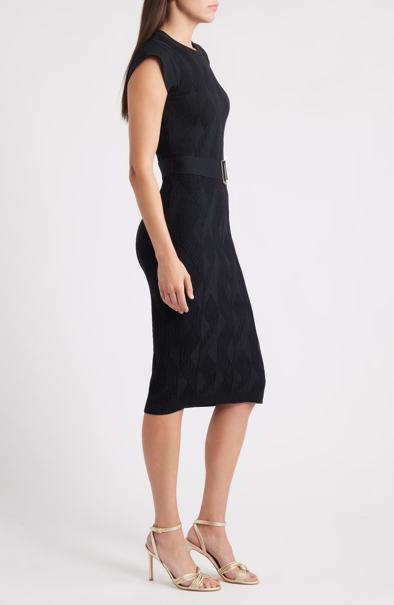 Vince Camuto Belted Knit Sheath Dress, Alternate, color, Black