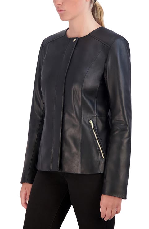 Collarless Leather Jacket