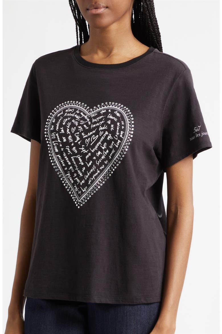 Rhinestone Detail Heart Graphic T-Shirt, Alternate, color, BLACK/ WHITE