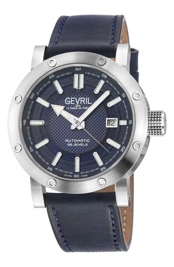 Gevril Flat Iron Limited Edition Leather Strap Watch, 42mm In Blue
