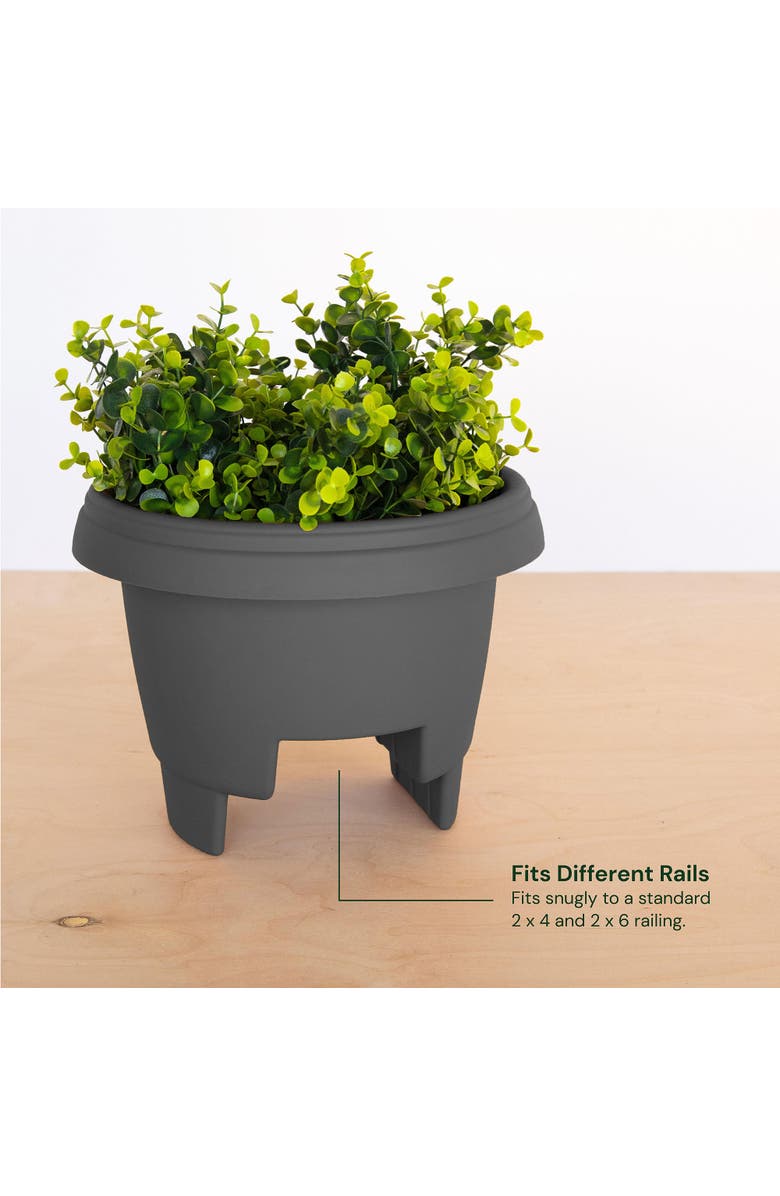 Bloem Modica Deck Rail Round Planter, Charcoal Gray, Alternate, color, Gray