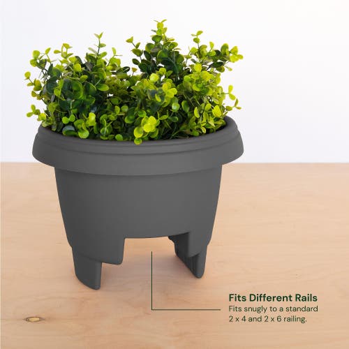 Bloem Modica Deck Rail Round Planter, Charcoal Gray In Gray