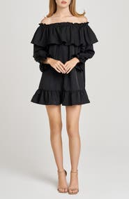 WAYF x Sara Walker Jane Off the Shoulder Long Sleeve Taffeta Minidress