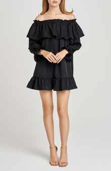 WAYF x Sara Walker Jane Off the Shoulder Long Sleeve Taffeta Minidress