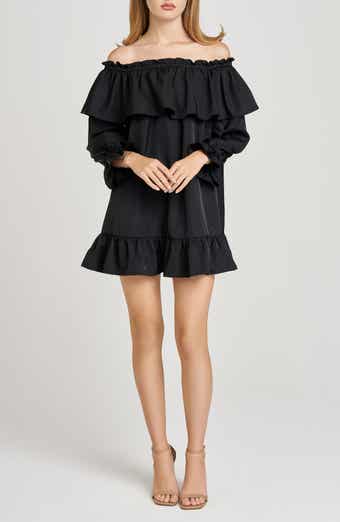 WAYF x Sara Walker Jane Off the Shoulder Long Sleeve Taffeta Minidress