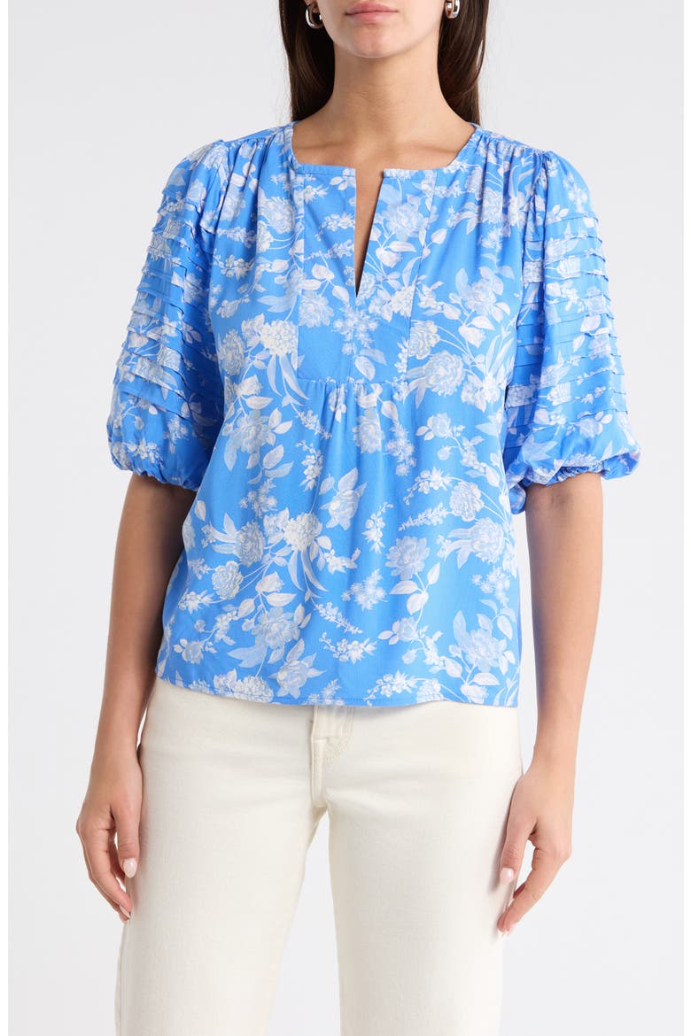 Odella Floral Print Top, Main, color, BLUE-WHITE