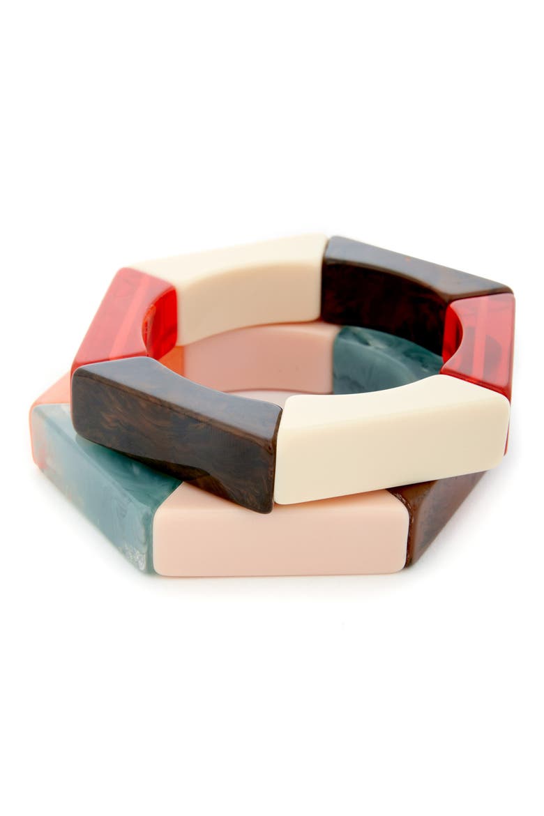 Set of 2 Hexagonal Stretch Bangles, Main, color, MULTI