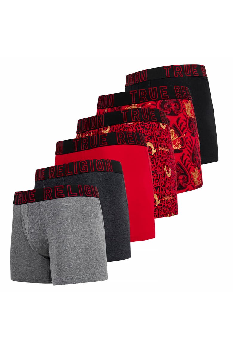 Mens Boxer Briefs Cotton Stretch Underwear for Men Pack of 6 Red/Black, Main, color, Red