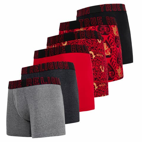 Mens Boxer Briefs Cotton Stretch Underwear for Men Pack of 6 Red