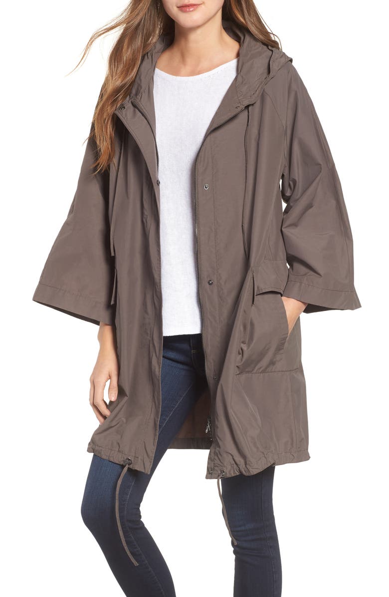 Eileen Fisher Hooded Organic Cotton & Nylon Jacket, Main, color,