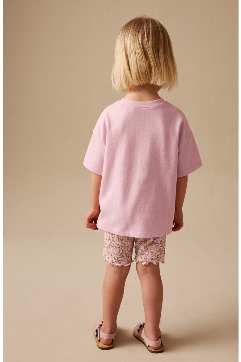 Ballerina Appliqué T-Shirt & Floral Shorts Set, Alternate, color, PINK