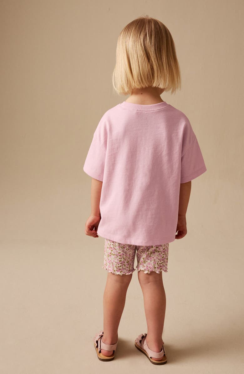 NEXT Ballerina Appliqué T-Shirt & Floral Shorts Set, Alternate, color, Pink