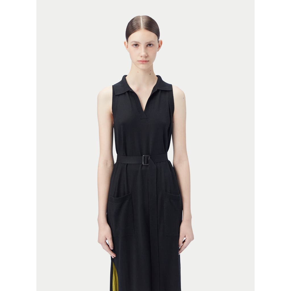 Gobi Mongolian Cashmere Sleeveless Silk Cashmere Polo Dress In Black