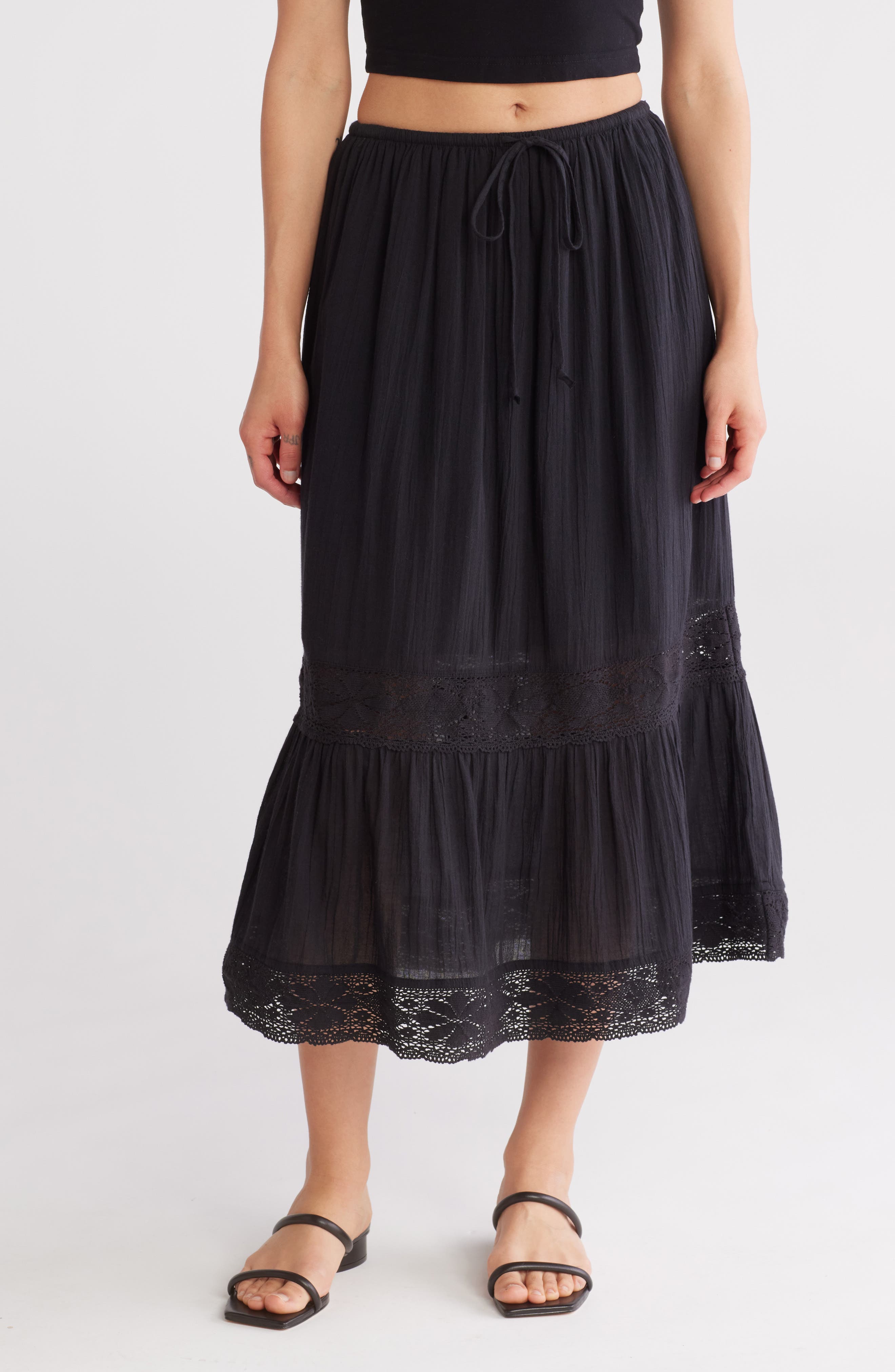 Melrose and Market Lace Inset Cotton Midi Skirt | Nordstromrack