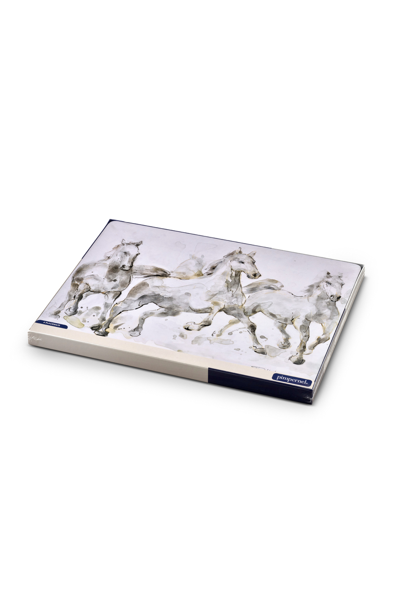 Spirited Horses Set of 4 Cork Back Placemats, Alternate, color, Grey
