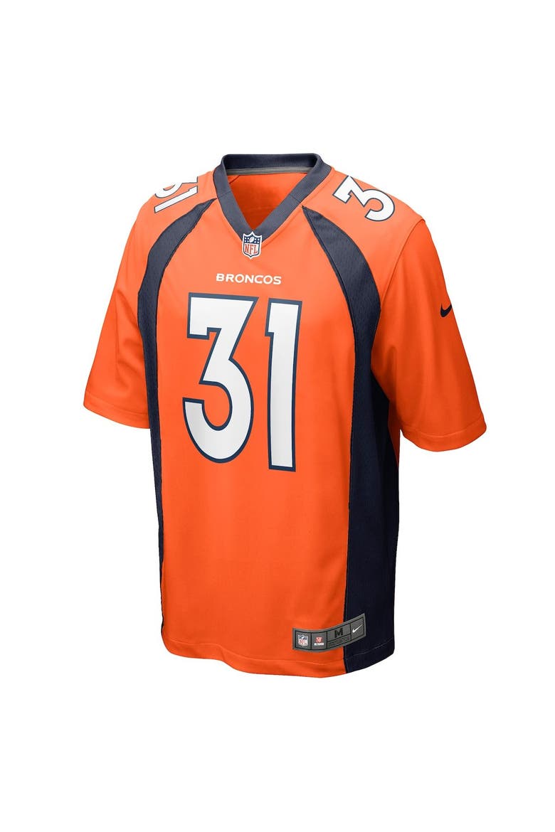 Men's Nike Justin Simmons Orange Denver Broncos Team Game V-Neck Jersey, Alternate, color, Orange