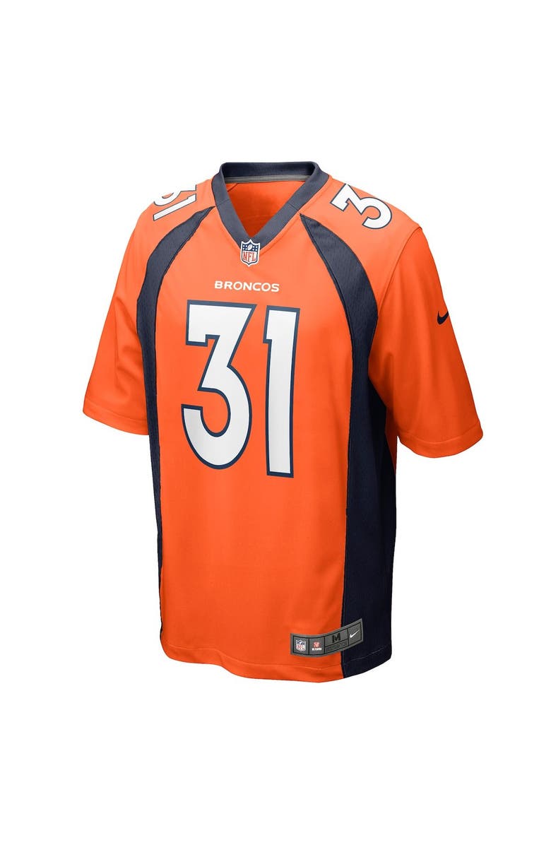 Nike Men's Nike Justin Simmons Orange Denver Broncos Team Game V-Neck Jersey, Alternate, color, 