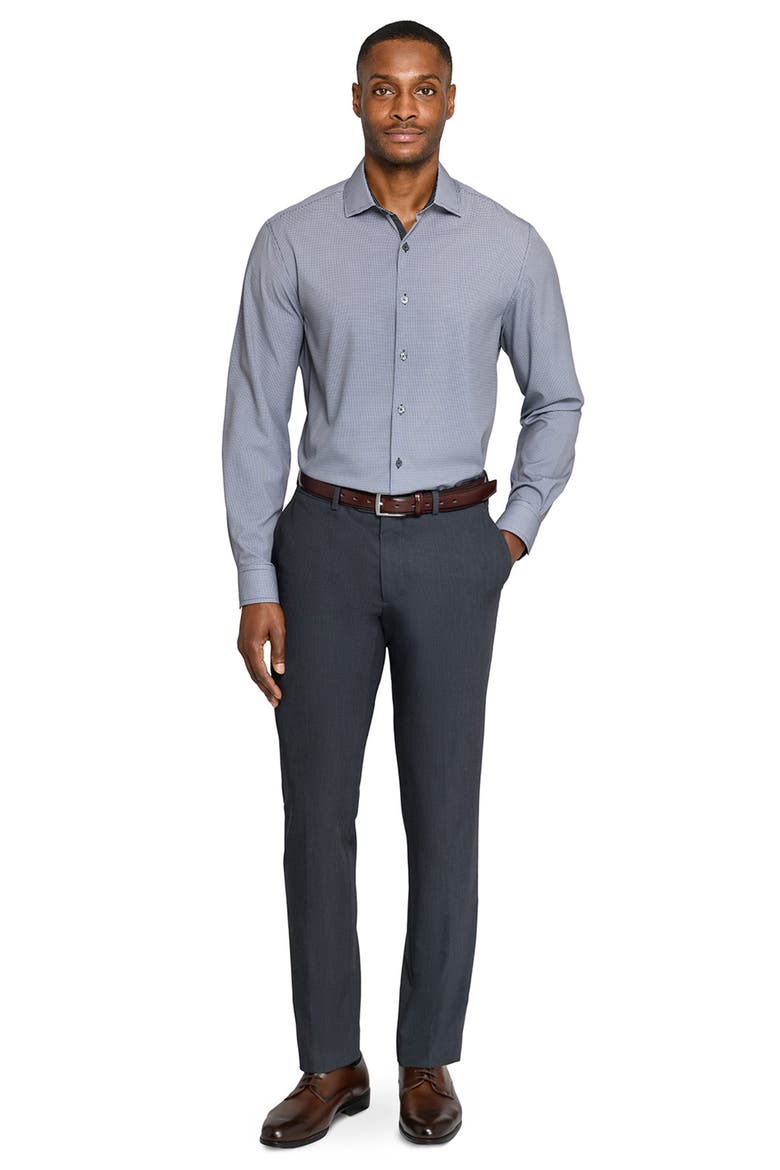 Slim Fit Black Micro Houndstooth Performance Dress Shirt, Alternate, color, BLACK/ WHITE