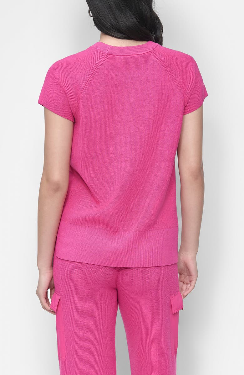 DKNY Satin Pocket Short Sleeve Sweater, Alternate, color, Wild Berry