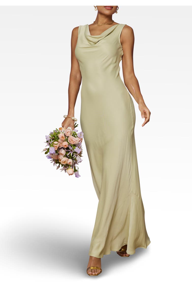 Pandy Satin Cowl Bridesmaid Dress, Alternate, color, Sage Green