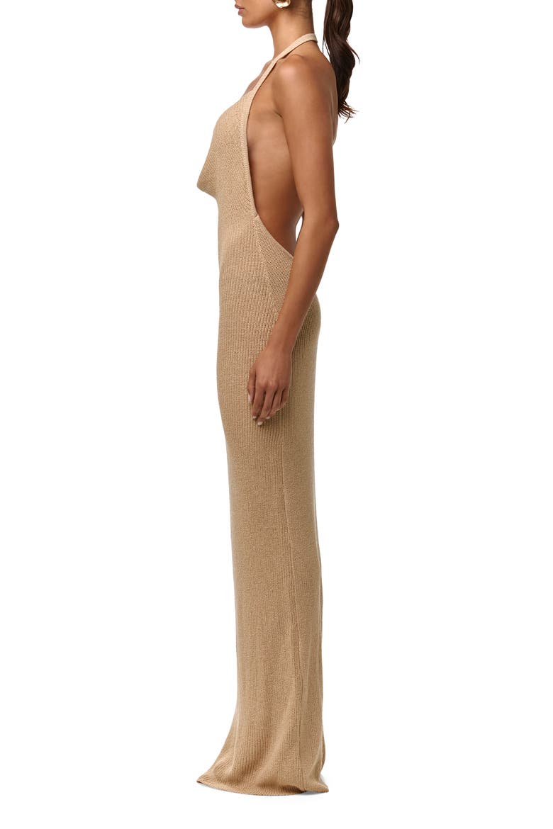 Knit Halter Maxi Dress, Alternate, color, SAND BEIGE