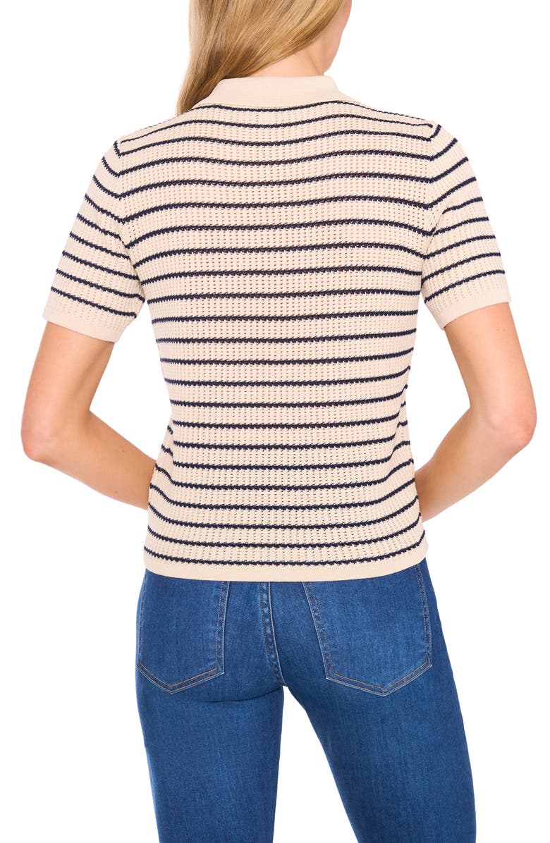 CeCe Stripe Polo Sweater, Alternate, color, Soft Cream