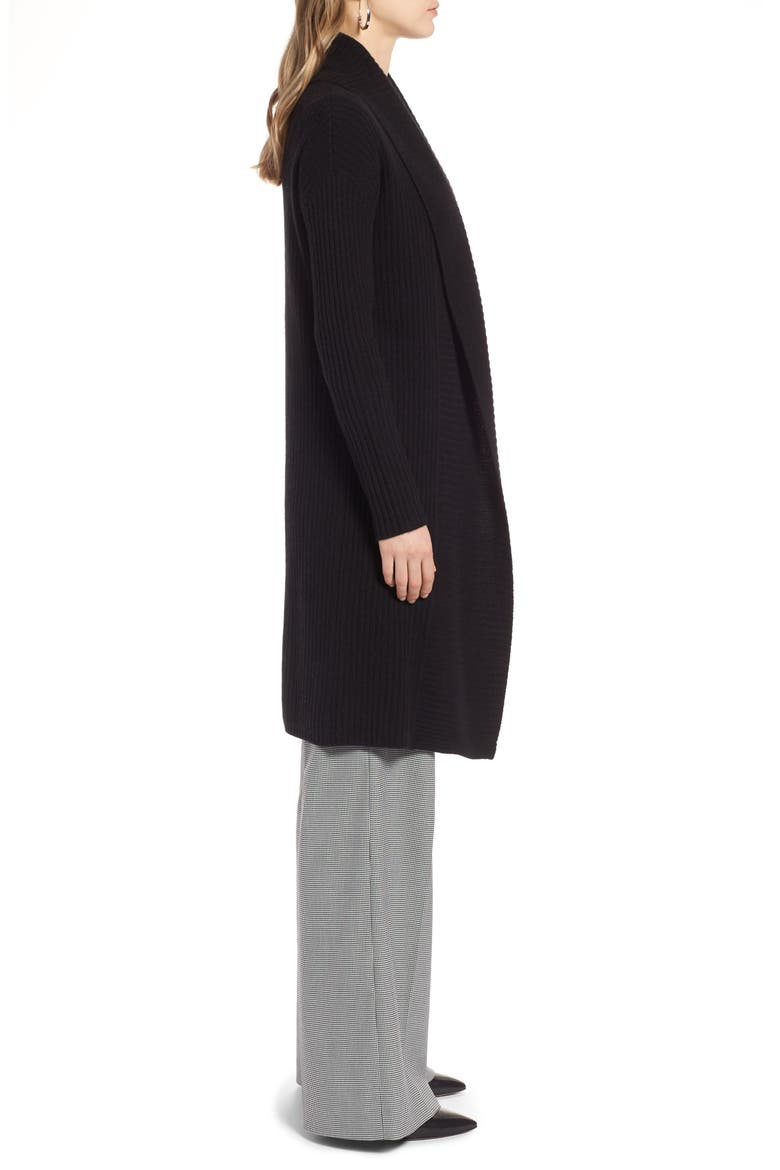 Long Ribbed Cashmere Cardigan, Alternate, color, BLACK