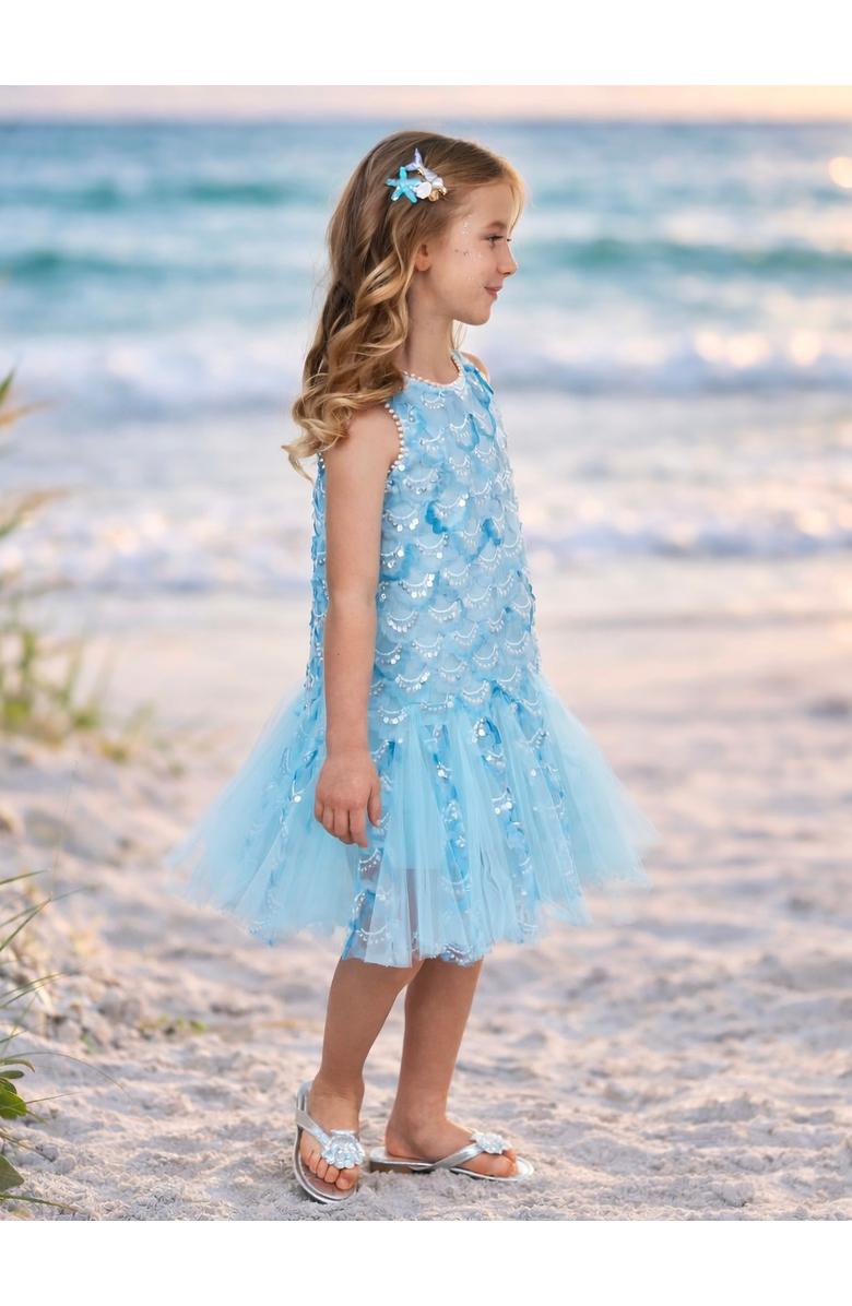 Mia Belle Girls Charming Mermaid Sequin Tulle Dress, Alternate, color, Blue