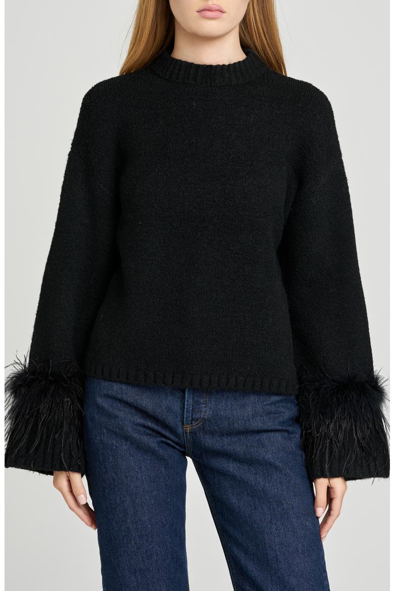 Pia Feather Trim Mock Neck Sweater, Main, color, BLACK