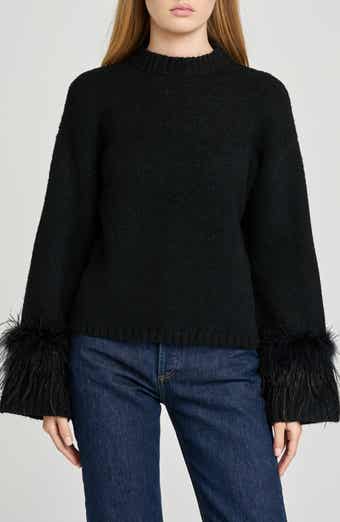WAYF Pia Feather Trim Mock Neck Sweater