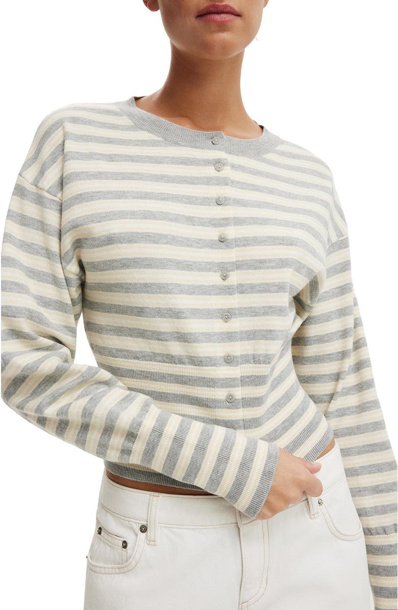 Cotton On Women's Sara Button Cardigan, Alternate, color, Grey Marle Butter Stripe