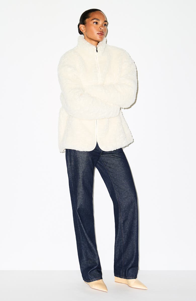 SKIMS Faux Fur Oversize Mock Neck Jacket, Alternate, color, Egret