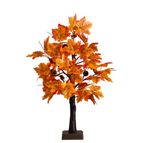 2-ft Pre-Lit Autumn Maple Artificial Fall Tree with Acorns & Pinecones and 18 Warm White LED Lights