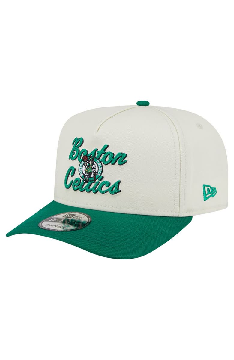 New Era Men
s New Era Cream/Kelly Green Boston Celtics Chainstitch 9FIFTY A-Frame Snapback Hat, Main, color, Cream
