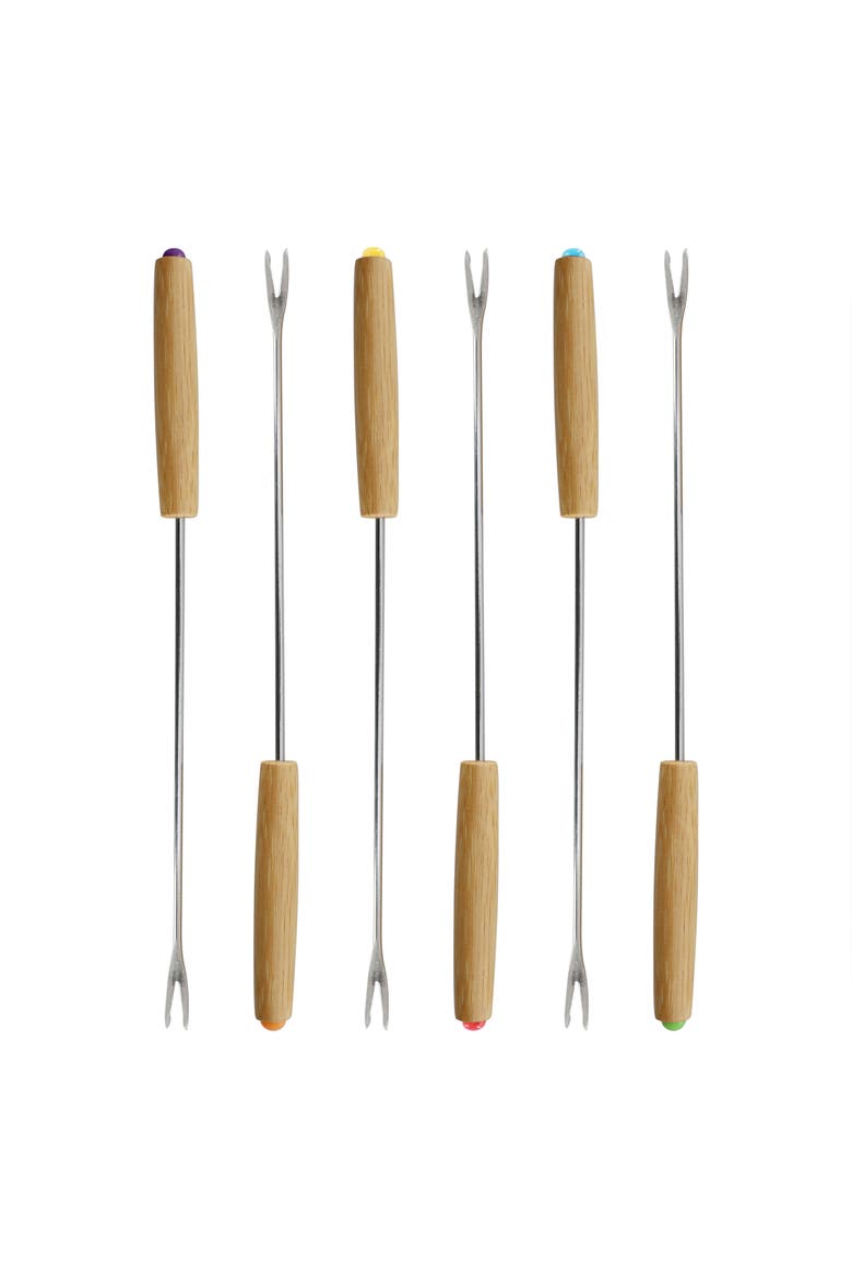 Enameled Cast Iron Fondue Pot with 6 Serving Forks in Green, Alternate, color, Green