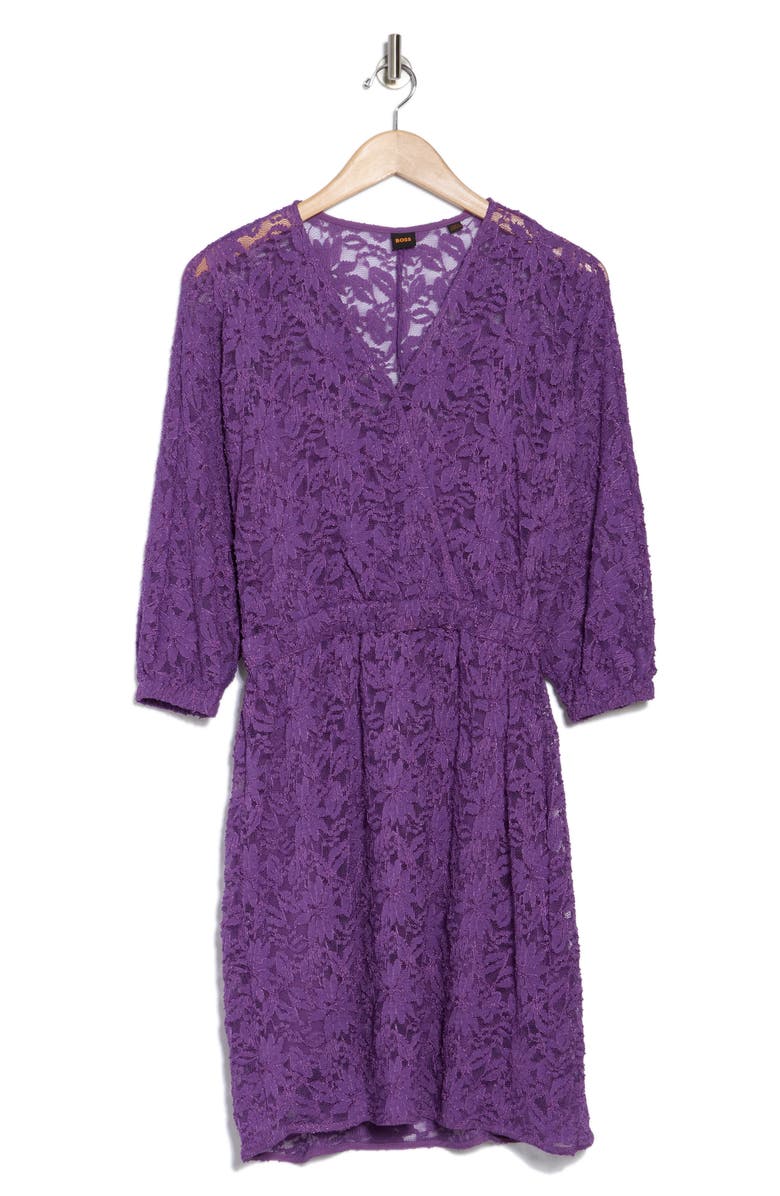 BOSS Orange Desdemona Long Sleeve Lace Dress, Alternate, color, Deep Viola